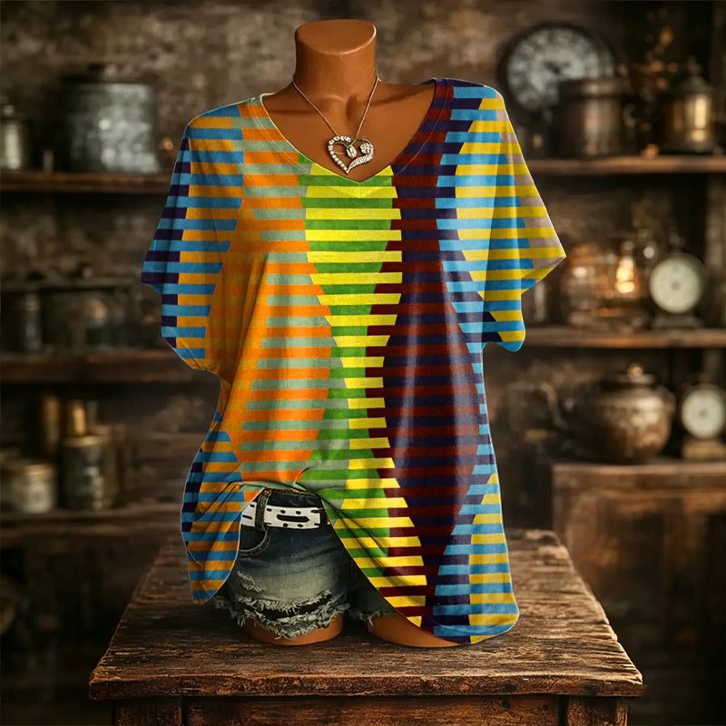 👚New Arrivals - Cooling Fabric V-Neck Top with Artistic Print – Wrinkle-Resistant &amp; Soft Touch for All-Day Wear