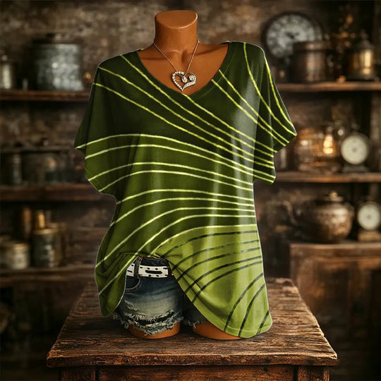 👚New Arrivals - Cooling Fabric V-Neck Top with Artistic Print – Wrinkle-Resistant &amp; Soft Touch for All-Day Wear