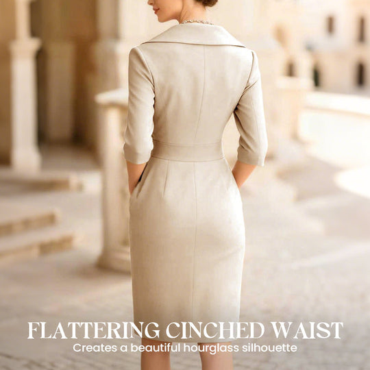⌛Limited-time offer-Elegant Lapel Collar Sheath Dress with Pockets
