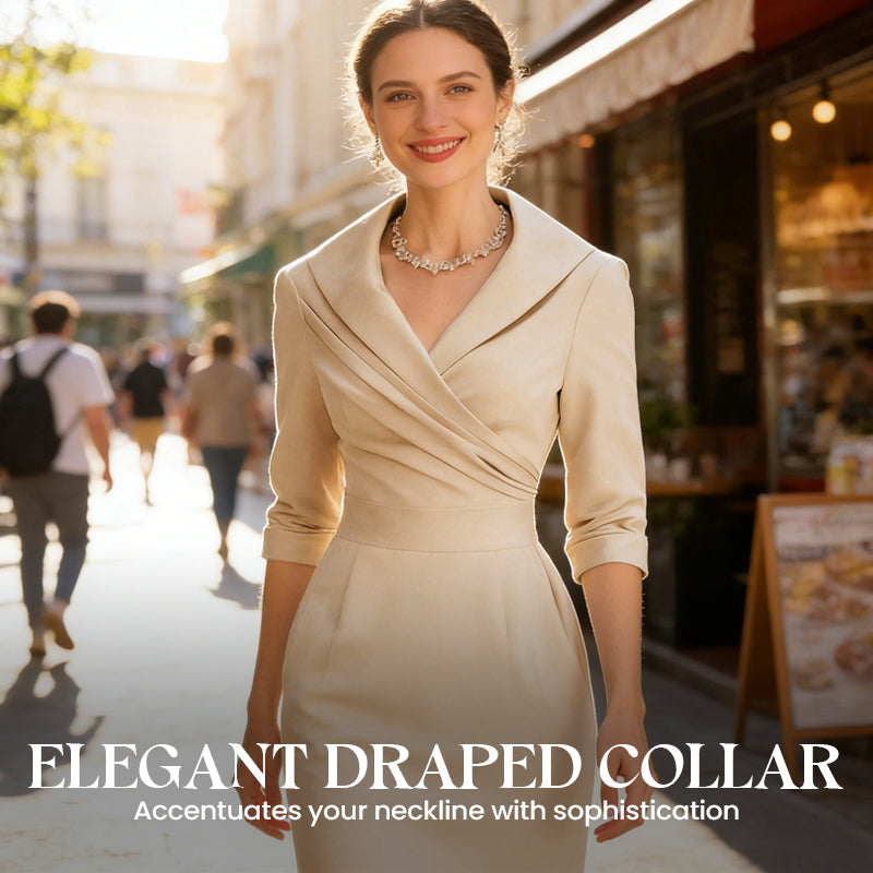 ⌛Limited-time offer-Elegant Lapel Collar Sheath Dress with Pockets