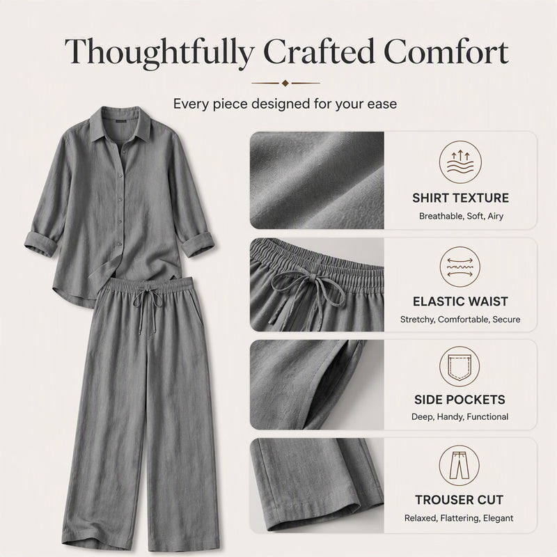 Bestseller👚 Casual Shirt &amp; Wide-Leg Pants Set – Effortless Coordination &amp; All-Day Comfort for Every Look