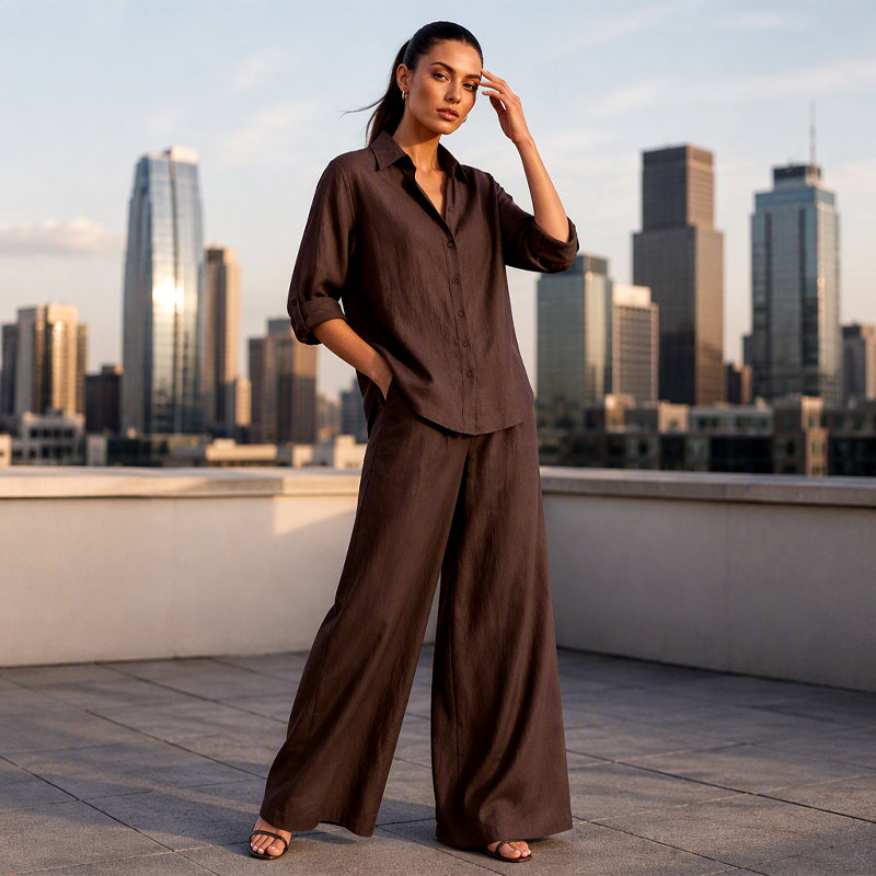 Bestseller👚 Casual Shirt &amp; Wide-Leg Pants Set – Effortless Coordination &amp; All-Day Comfort for Every Look