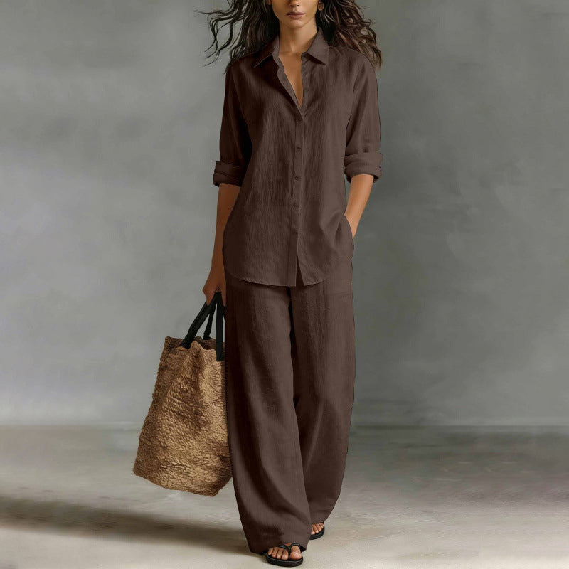 Bestseller👚 Casual Shirt &amp; Wide-Leg Pants Set – Effortless Coordination &amp; All-Day Comfort for Every Look