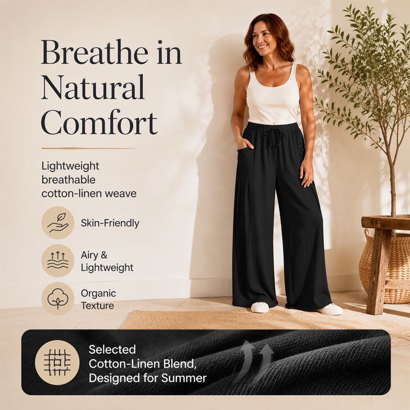 ☀️👖 Wide-Leg Cotton Linen Pants – Versatile Pairing for Work, Weekends & Travel