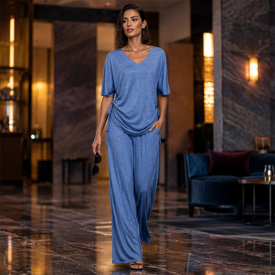 ✨🔥 Women’s Casual V-Neck Top &amp; Wide-Leg Pants Set
