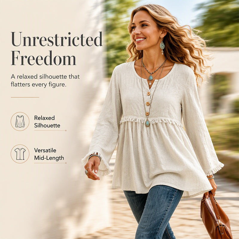 👚New Arrivals - Fringe Trim Casual Top – Soft Fabric &amp; Easy Pairing with Jeans or Skirts for Any Occasion