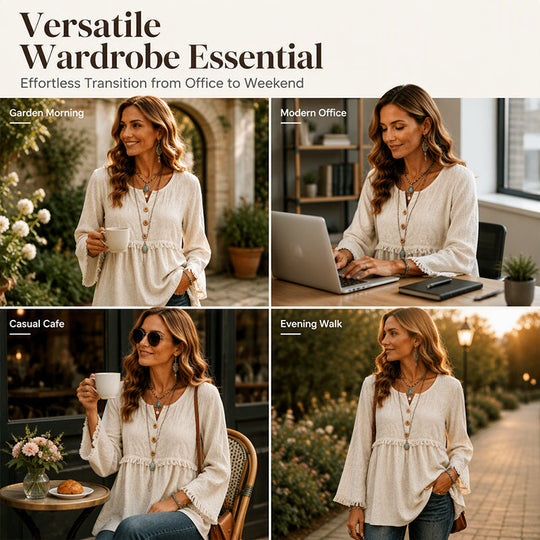 👚New Arrivals - Fringe Trim Casual Top – Soft Fabric &amp; Easy Pairing with Jeans or Skirts for Any Occasion