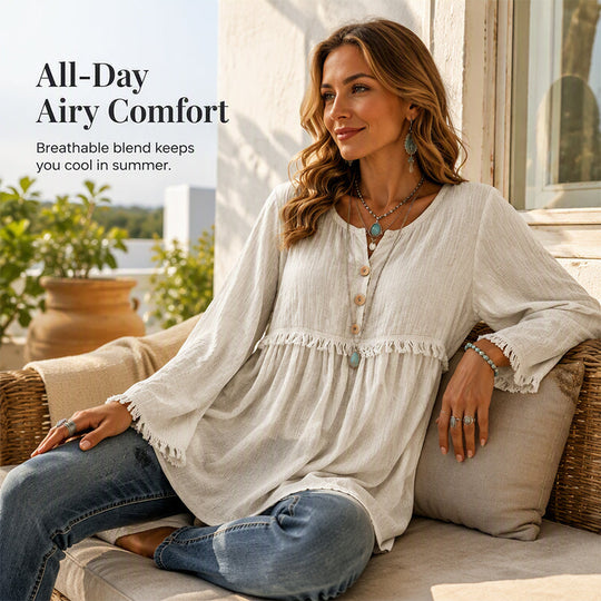 👚New Arrivals - Fringe Trim Casual Top – Soft Fabric &amp; Easy Pairing with Jeans or Skirts for Any Occasion