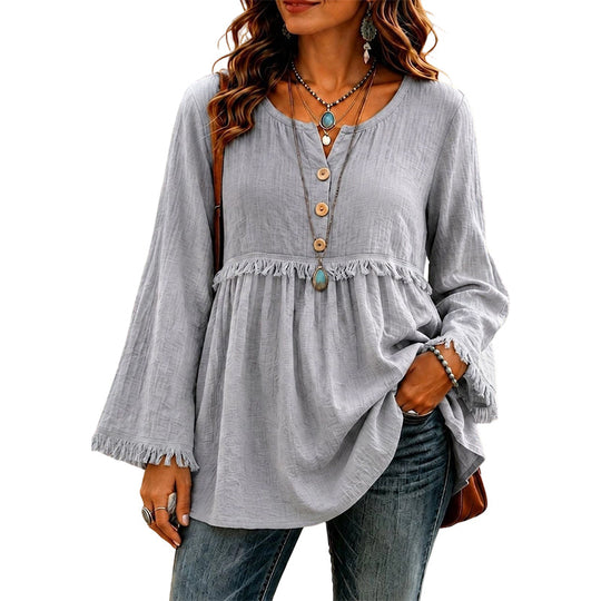 👚New Arrivals - Fringe Trim Casual Top – Soft Fabric &amp; Easy Pairing with Jeans or Skirts for Any Occasion