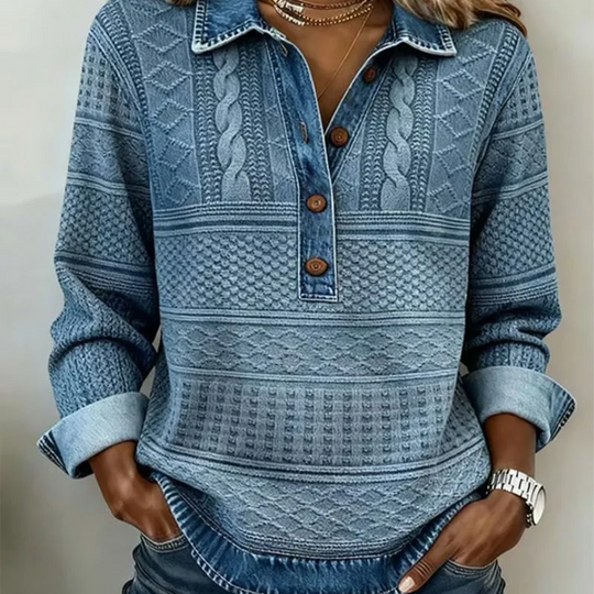 ⏰Last Day Sale 50% Off 💃 Women’s Denim Patchwork Lapel Long-Sleeve Shirt