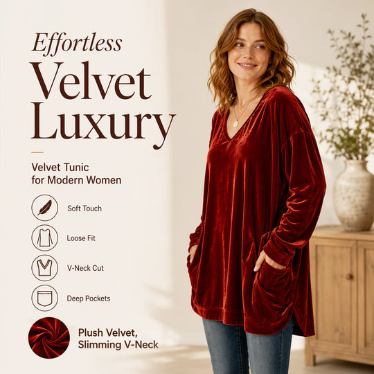 ☀️👚Seasonal Style - V-Neck Velvet Blouse with Long Sleeves – Cozy Warmth &amp; Sophisticated Shine for Cooler Days