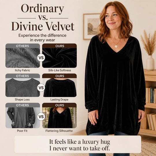 ☀️👚Seasonal Style - V-Neck Velvet Blouse with Long Sleeves – Cozy Warmth &amp; Sophisticated Shine for Cooler Days