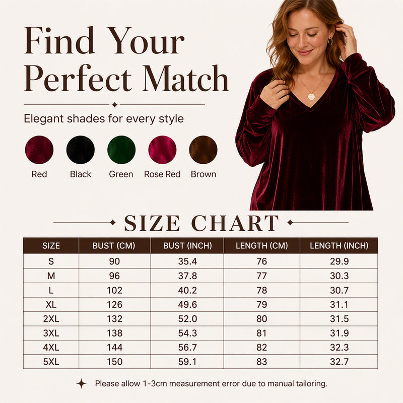☀️👚Seasonal Style - V-Neck Velvet Blouse with Long Sleeves – Cozy Warmth &amp; Sophisticated Shine for Cooler Days