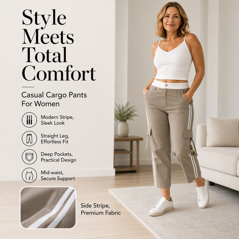 👖New Arrivals - Side-Stripe Capri Cargos with Pockets – Relaxed Fit &amp; Sporty Edge for Everyday Wear