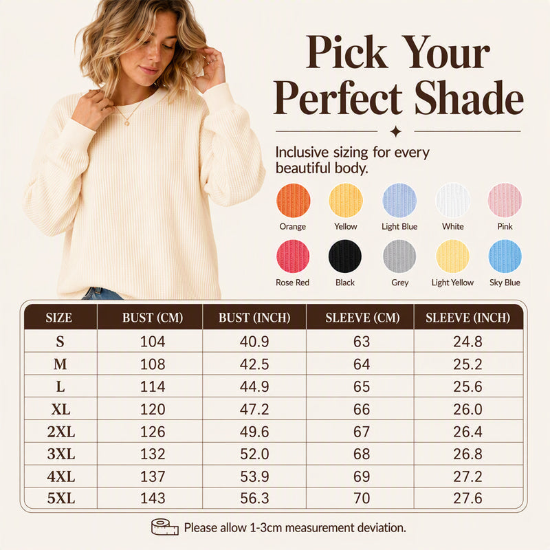 👚Seasonal Style - Waffle Texture Sweatshirt – Easy Breezy Fit &amp; Classic Style for Any Casual Look