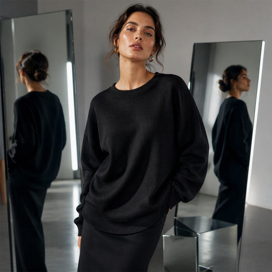 👚Seasonal Style - Waffle Texture Sweatshirt – Easy Breezy Fit &amp; Classic Style for Any Casual Look