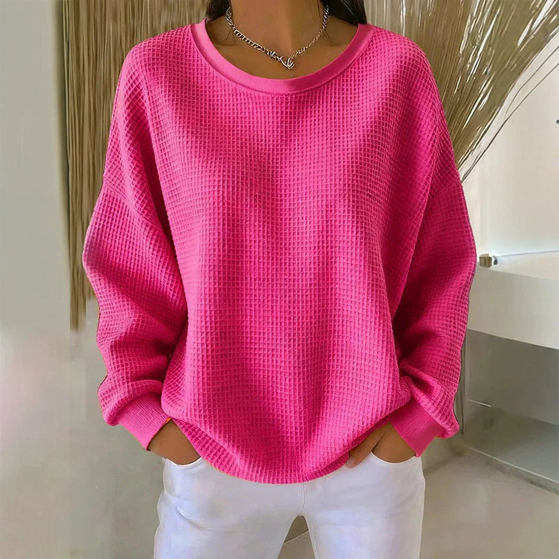 👚Seasonal Style - Waffle Texture Sweatshirt – Easy Breezy Fit &amp; Classic Style for Any Casual Look