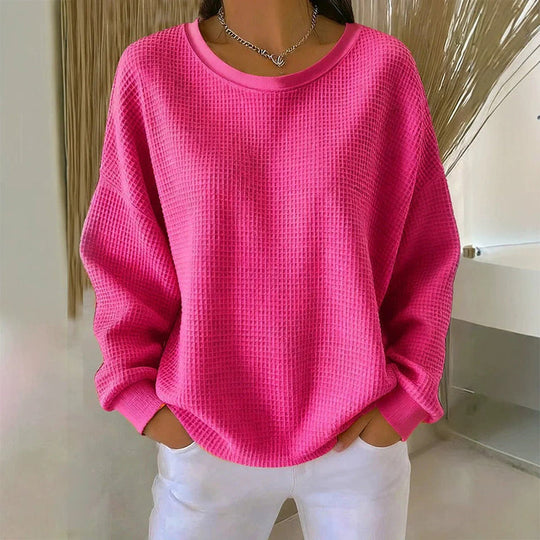 👚Seasonal Style - Waffle Texture Sweatshirt – Easy Breezy Fit &amp; Classic Style for Any Casual Look
