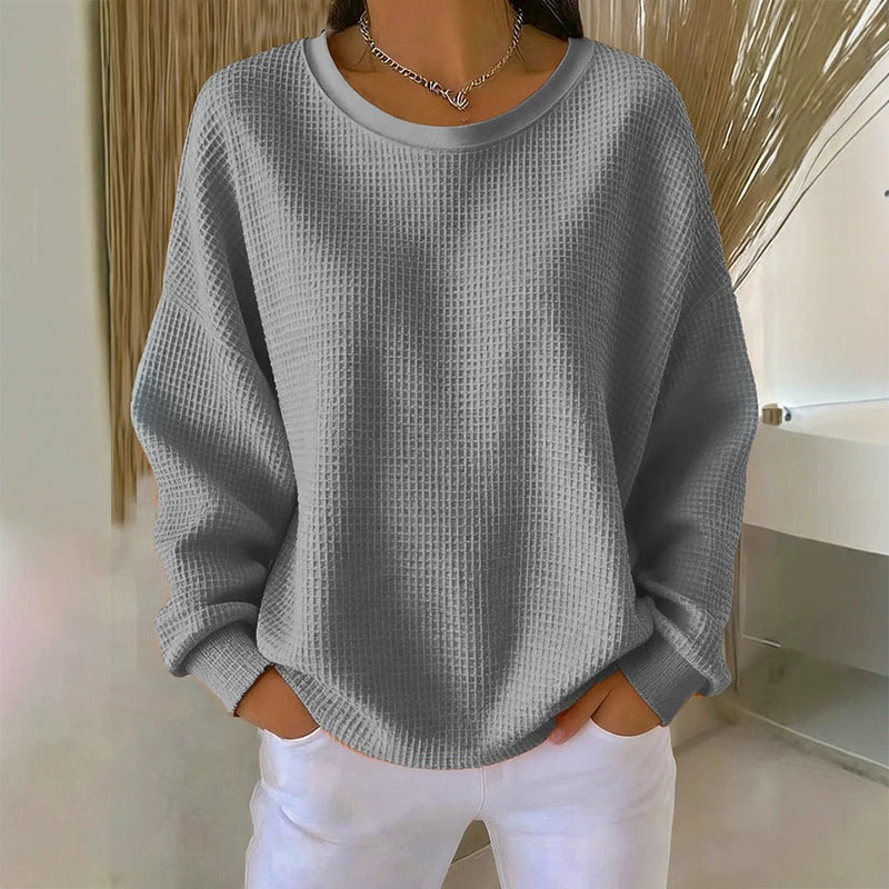 👚Seasonal Style - Waffle Texture Sweatshirt – Easy Breezy Fit &amp; Classic Style for Any Casual Look