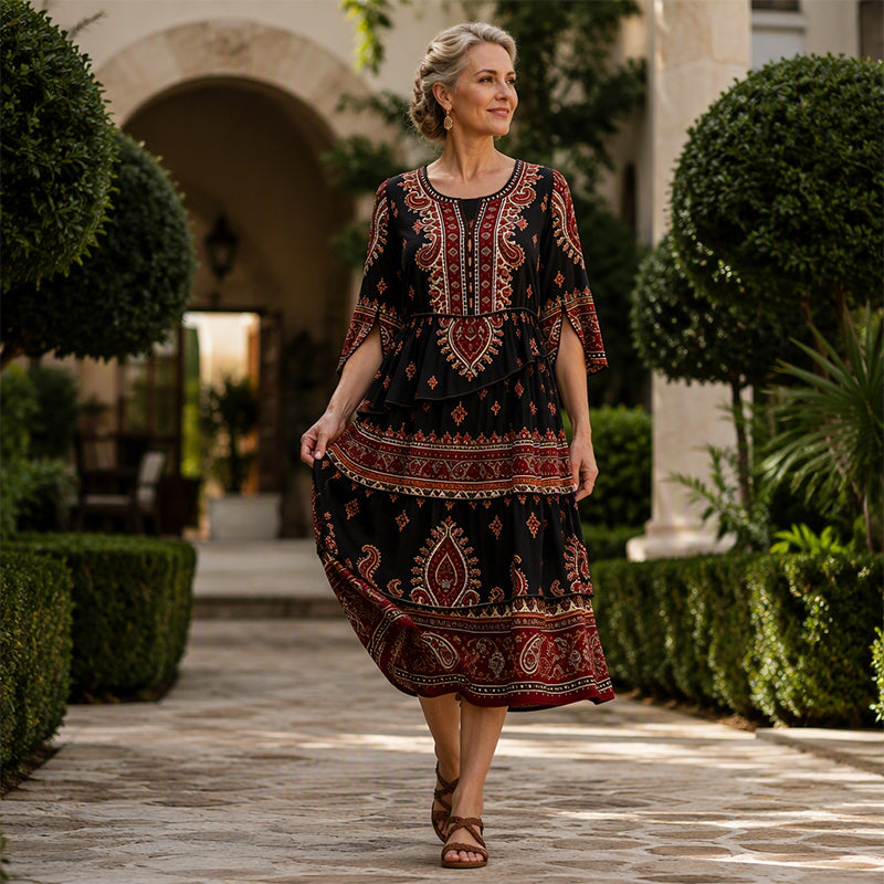 🌸Women’s Bohemian V-Neck Tiered Ruffle Dress