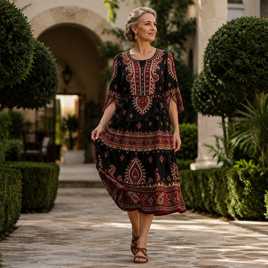 🌸Women’s Bohemian V-Neck Tiered Ruffle Dress