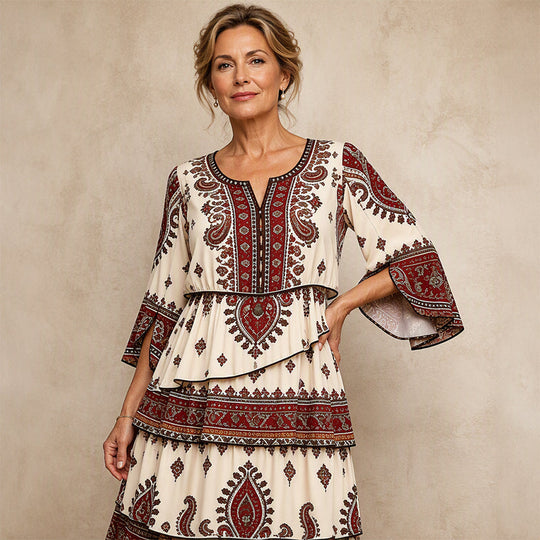🌸Women’s Bohemian V-Neck Tiered Ruffle Dress