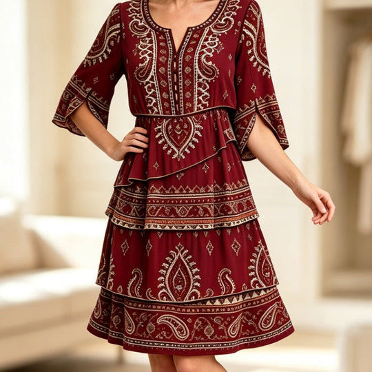 🌸Women’s Bohemian V-Neck Tiered Ruffle Dress