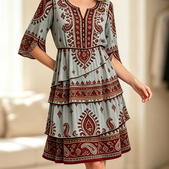 🌸Women’s Bohemian V-Neck Tiered Ruffle Dress