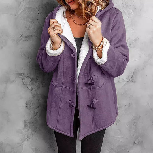 🧥Seasonal Style - Double-Breasted Hooded Coat – Soft Suede Outer &amp; Warm Lining for Commute or Outdoor Wear