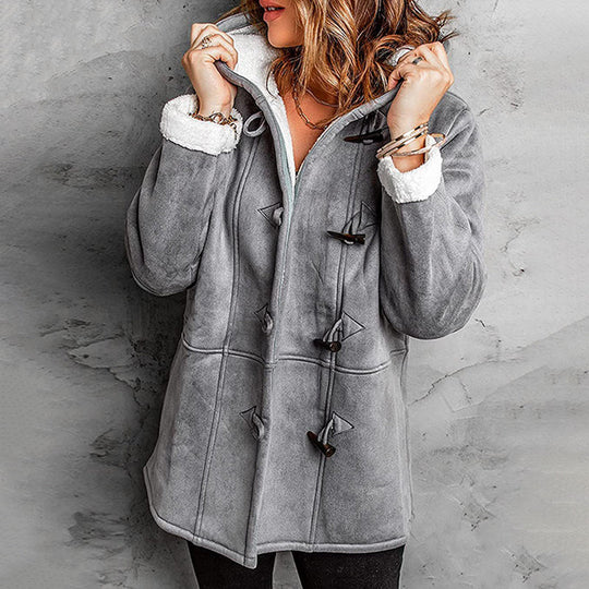 🧥Seasonal Style - Double-Breasted Hooded Coat – Soft Suede Outer &amp; Warm Lining for Commute or Outdoor Wear