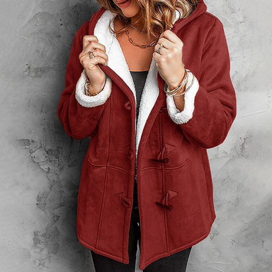 🧥Seasonal Style - Double-Breasted Hooded Coat – Soft Suede Outer &amp; Warm Lining for Commute or Outdoor Wear
