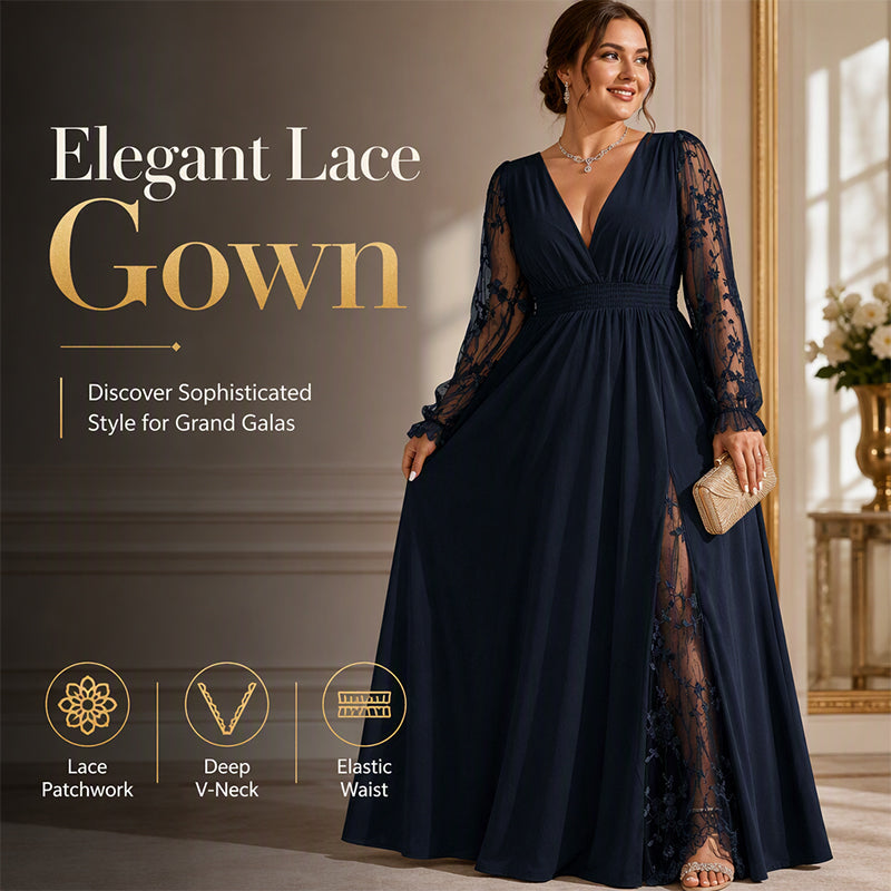 🌸 Women’s Elegant V Neck Lace Patchwork Maxi Dress – Elegant Feminine Style With Romantic Lace Details