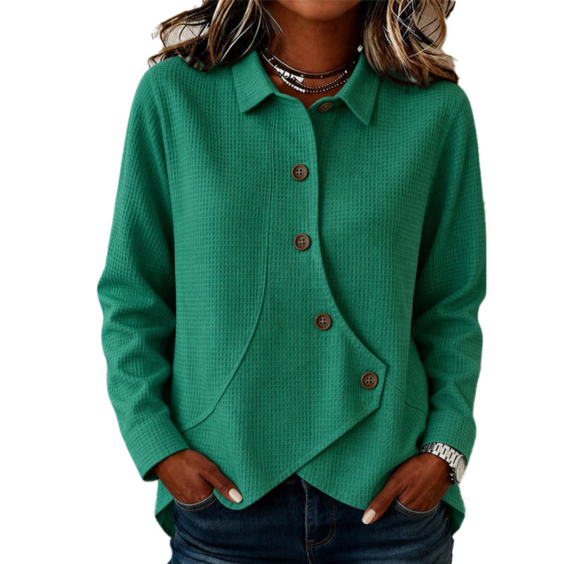 ✨Bestseller 👕 Soft Waffle Knit Top with Irregular Hem – Versatile Colors for Any Casual Occasion