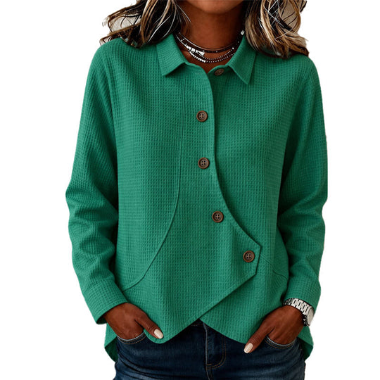 ✨Bestseller 👕 Soft Waffle Knit Top with Irregular Hem – Versatile Colors for Any Casual Occasion