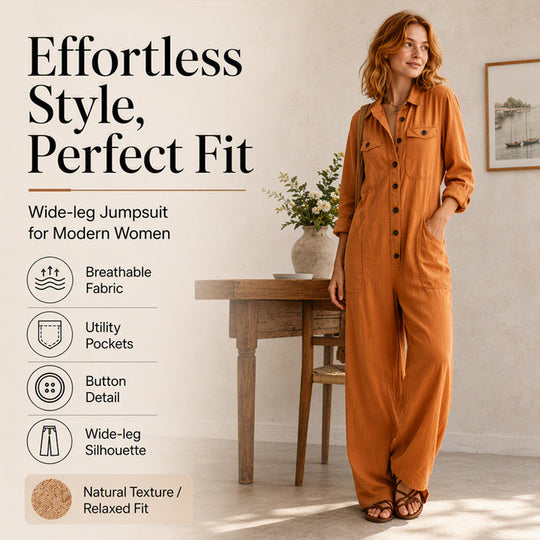 🍂 Women’s Wide-Leg Cargo Jumpsuit – Effortless Utility Style &amp; Autumn Comfort