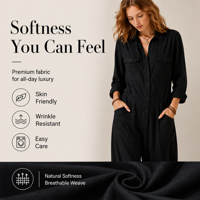 🍂 Women’s Wide-Leg Cargo Jumpsuit – Effortless Utility Style &amp; Autumn Comfort