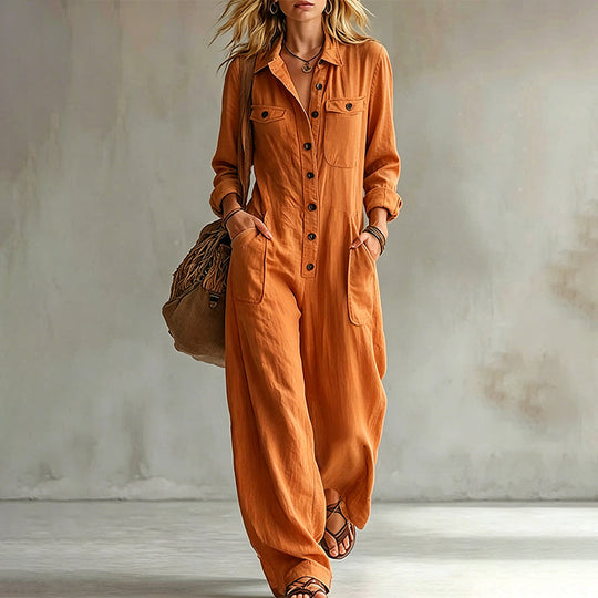 🍂 Women’s Wide-Leg Cargo Jumpsuit – Effortless Utility Style &amp; Autumn Comfort