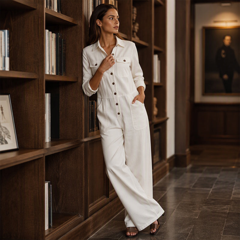 🍂 Women’s Wide-Leg Cargo Jumpsuit – Effortless Utility Style &amp; Autumn Comfort