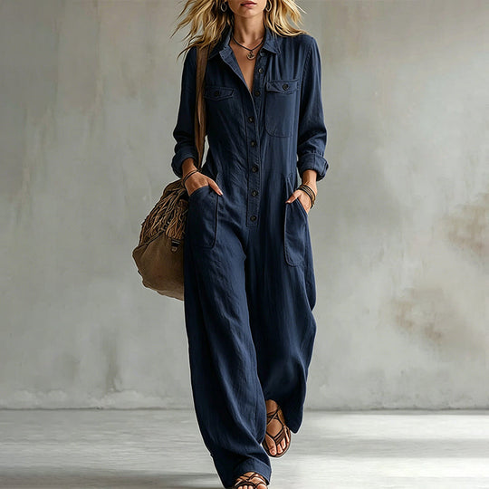 🍂 Women’s Wide-Leg Cargo Jumpsuit – Effortless Utility Style &amp; Autumn Comfort