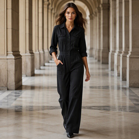 🍂 Women’s Wide-Leg Cargo Jumpsuit – Effortless Utility Style &amp; Autumn Comfort