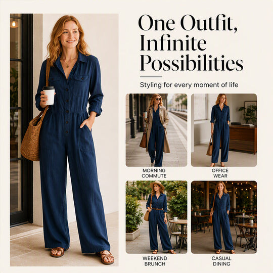 🍂 Women’s Wide-Leg Cargo Jumpsuit – Effortless Utility Style &amp; Autumn Comfort