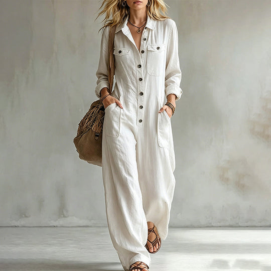 🍂 Women’s Wide-Leg Cargo Jumpsuit – Effortless Utility Style &amp; Autumn Comfort