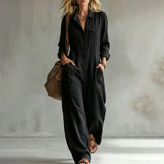 🍂 Women’s Wide-Leg Cargo Jumpsuit – Effortless Utility Style &amp; Autumn Comfort