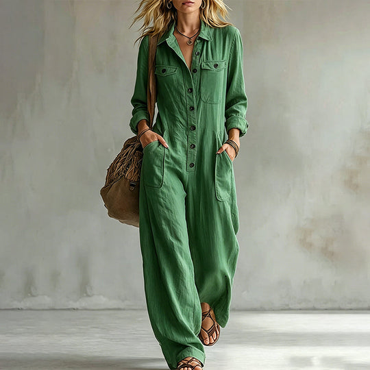 🍂 Women’s Wide-Leg Cargo Jumpsuit – Effortless Utility Style &amp; Autumn Comfort