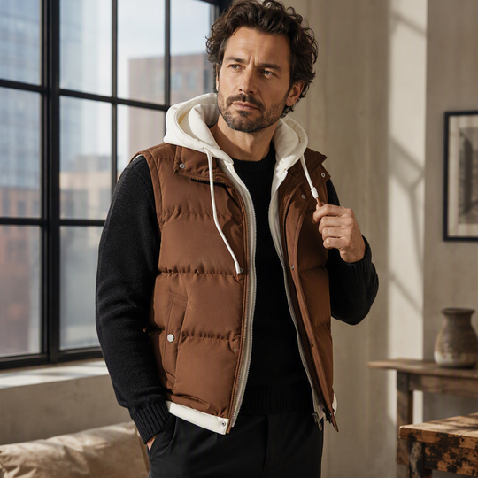 ❄️ Cold-Weather Comfort  🧥 Men’s Warm Hooded Puffer Vest