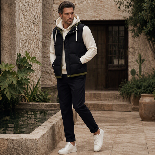 ❄️ Cold-Weather Comfort  🧥 Men’s Warm Hooded Puffer Vest
