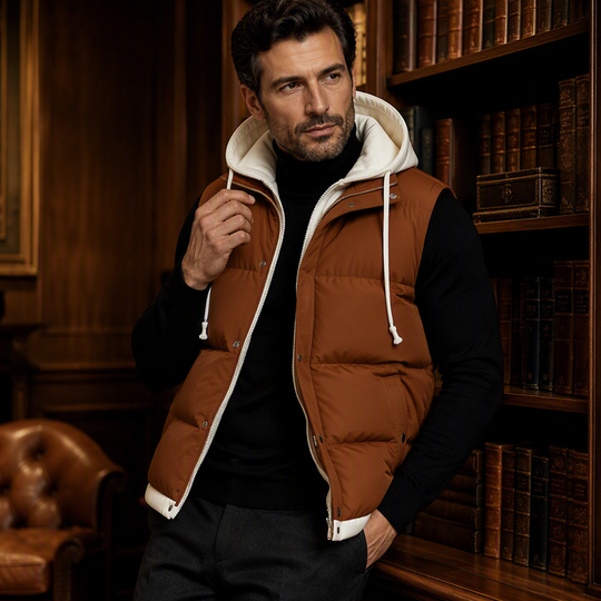 ❄️ Cold-Weather Comfort  🧥 Men’s Warm Hooded Puffer Vest