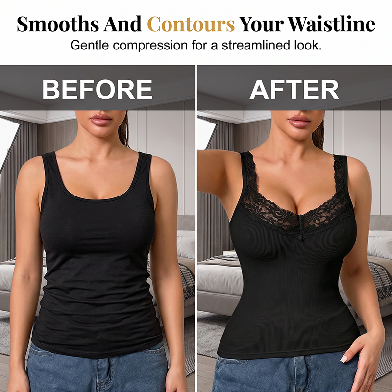 👚Seasonal Style - Lace Trim Slim Fit Tank Top – Flattering Curves &amp; Multi‑Occasion Wear as Base Layer or Standalone Top