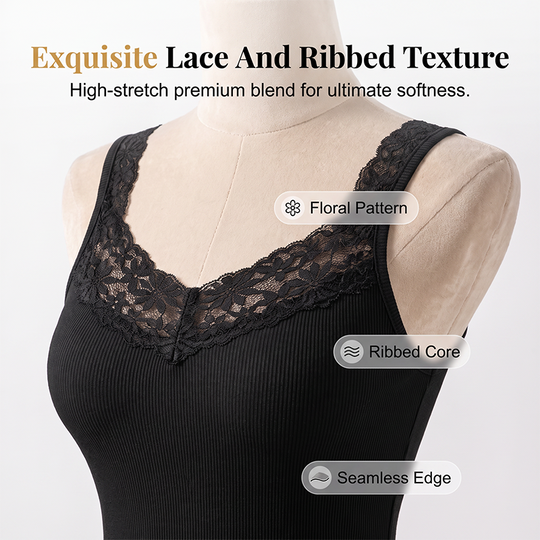 👚Seasonal Style - Lace Trim Slim Fit Tank Top – Flattering Curves &amp; Multi‑Occasion Wear as Base Layer or Standalone Top