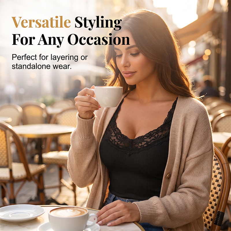 👚Seasonal Style - Lace Trim Slim Fit Tank Top – Flattering Curves &amp; Multi‑Occasion Wear as Base Layer or Standalone Top